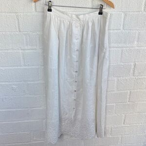 Elie Tahari Embroidered White Button-Front Midi Skirt sz 10